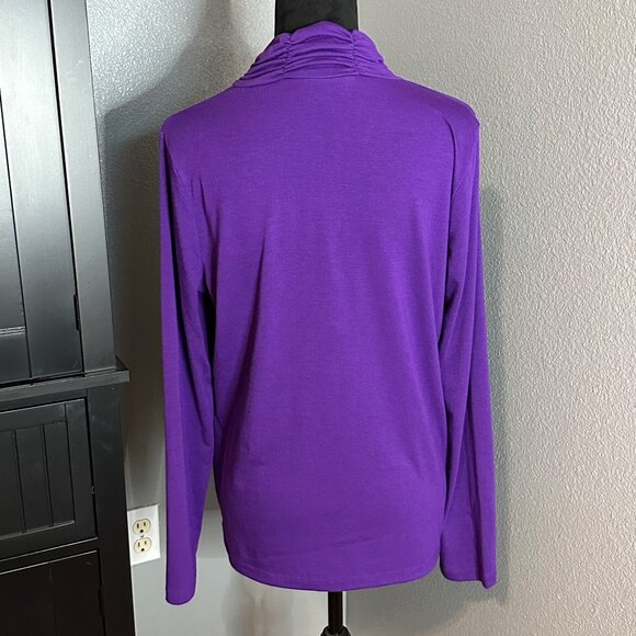 Kim Rogers Top Womens XL Purple Cowl Neck Long Sleeve Stretch Blouse Solid Soft - Picture 4 of 7